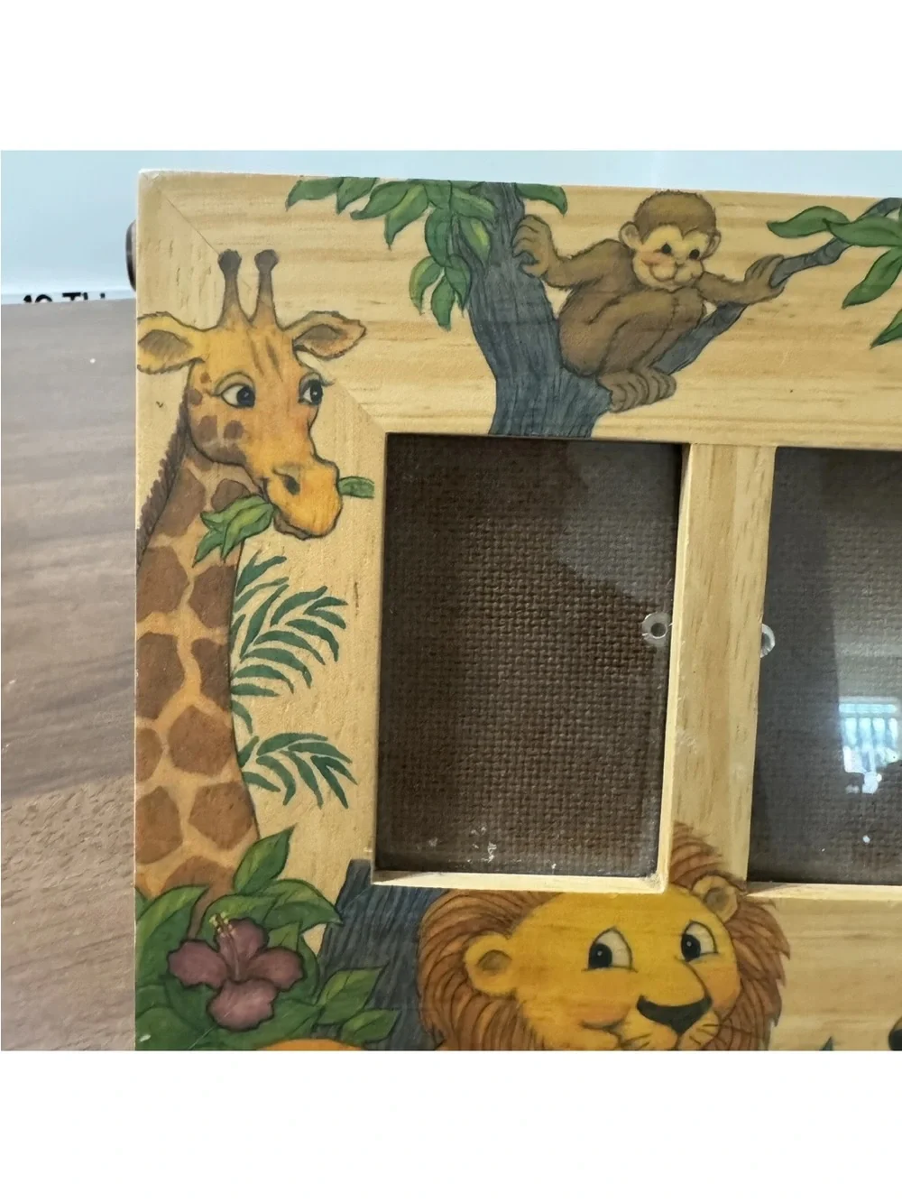 Vintage Fetco Jungle Animals Wooden  Picture Frame Easel  Back Or  Hang